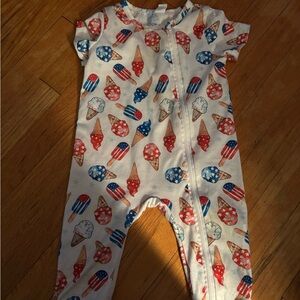 SHEIN White Short-Sleeve Footed One-Piece with Red & Blue Ice Cream Print